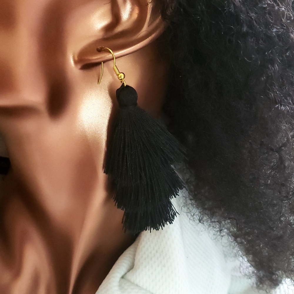 Lady in Black Bohemian Statement Tassel Earring